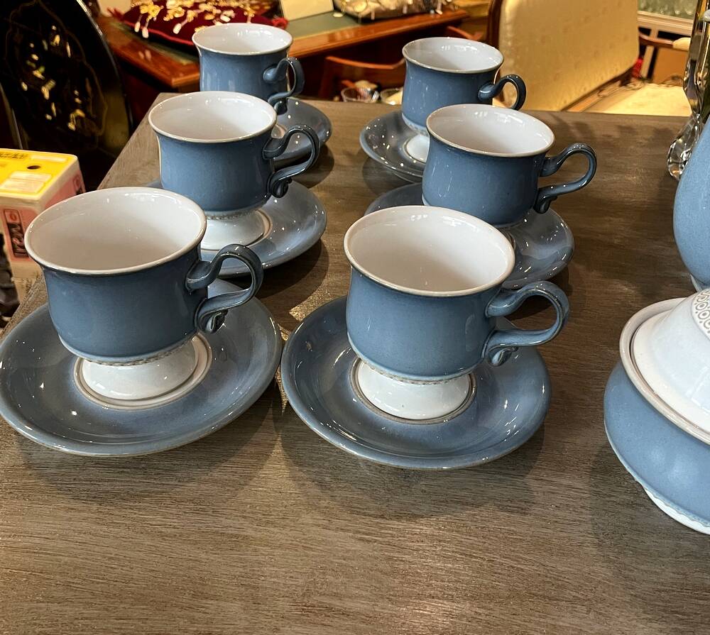 English stoneware tea service denby england 12 pale blue and white castille model