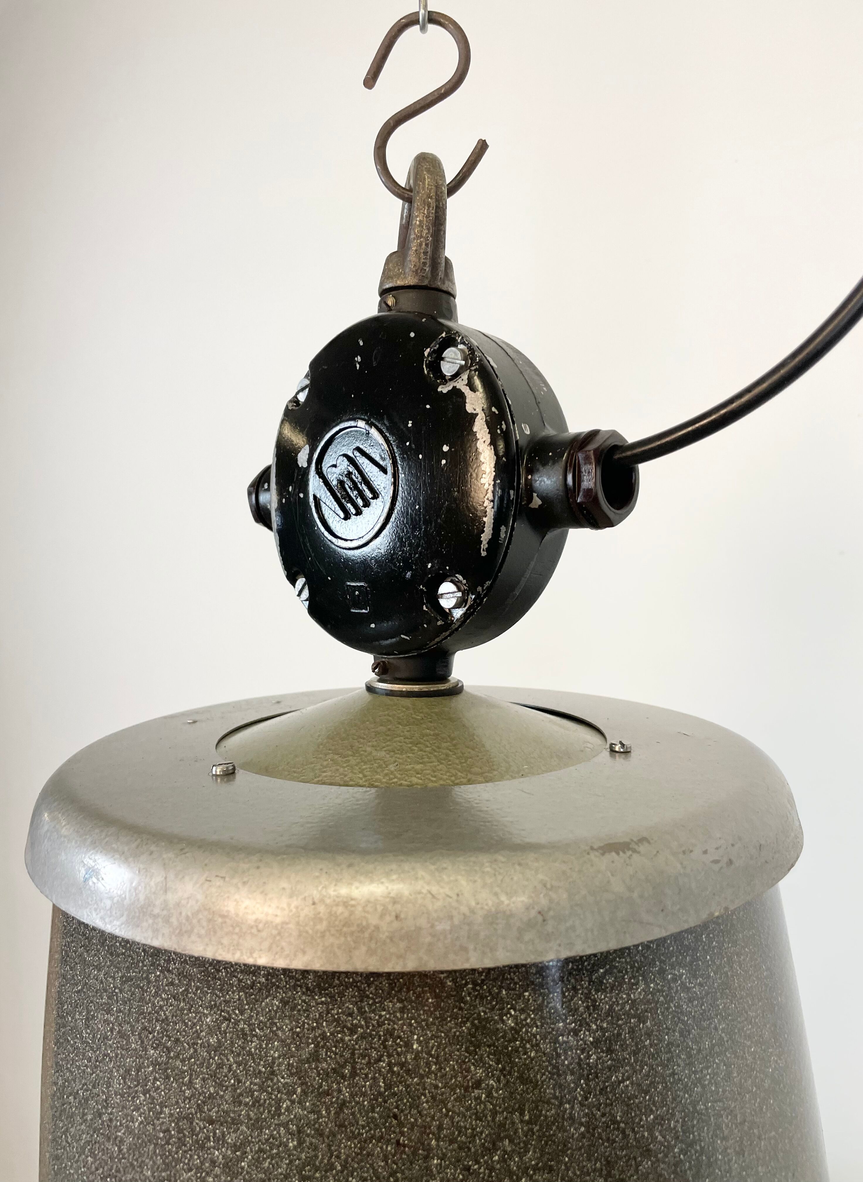 Large Grey Enamel Industrial Factory Lamp from Elektrosvit, 1960s