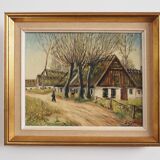 Painting „The Farm under the Willows”, Scandinavian design, 1960s