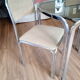 Table and 4 70s chairs chrome base and smoked glass tray chairs green water fabric