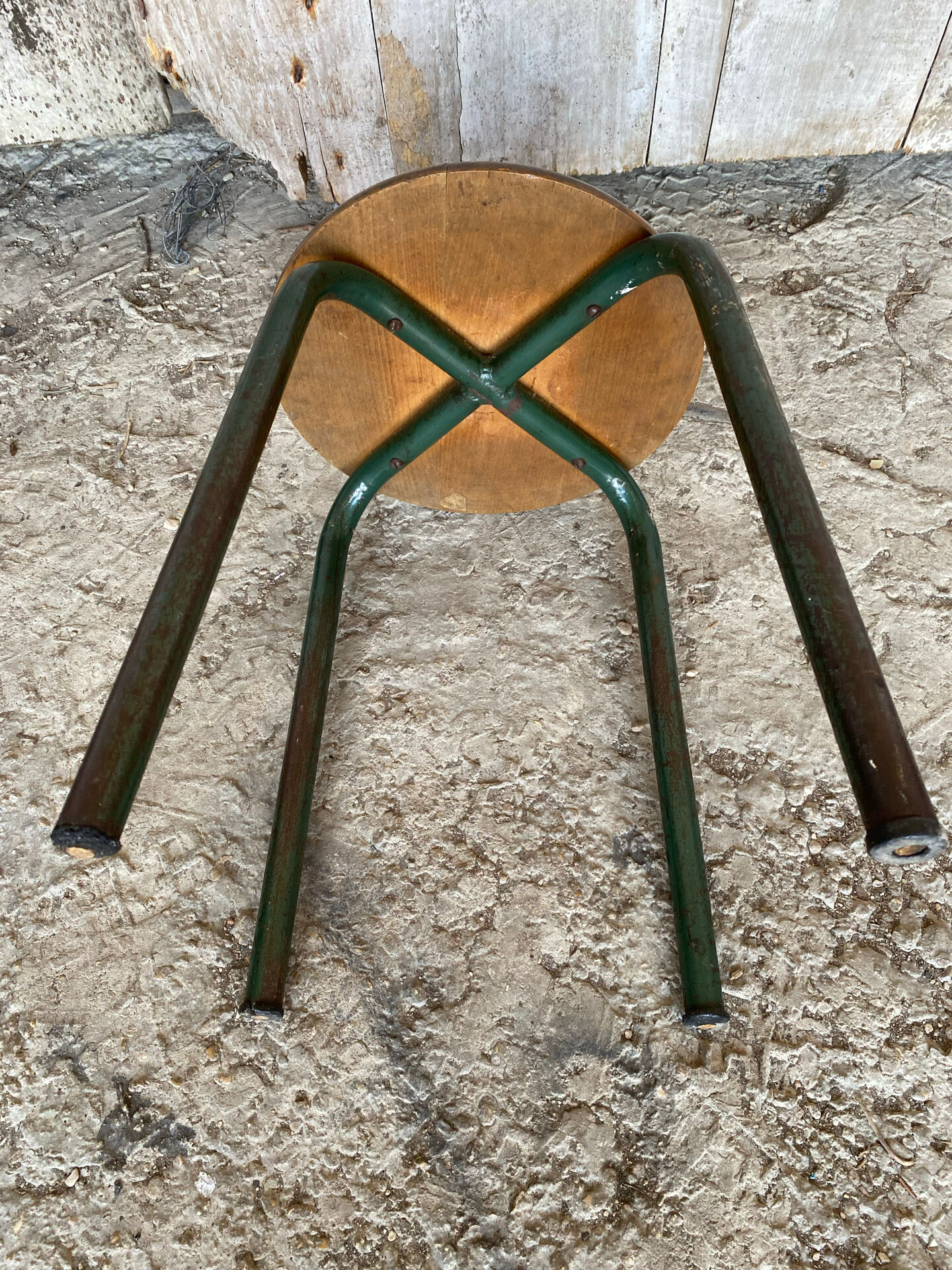 Vintage Industrial Stool MULLCA Style Jean PROUVE Metal + Wood