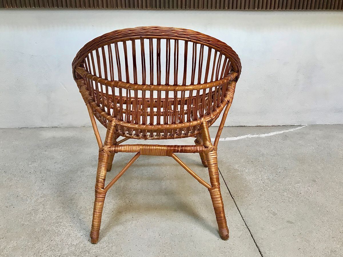 Easy Chair Hand-Woven in Wicker Rattan, Italy 1950s