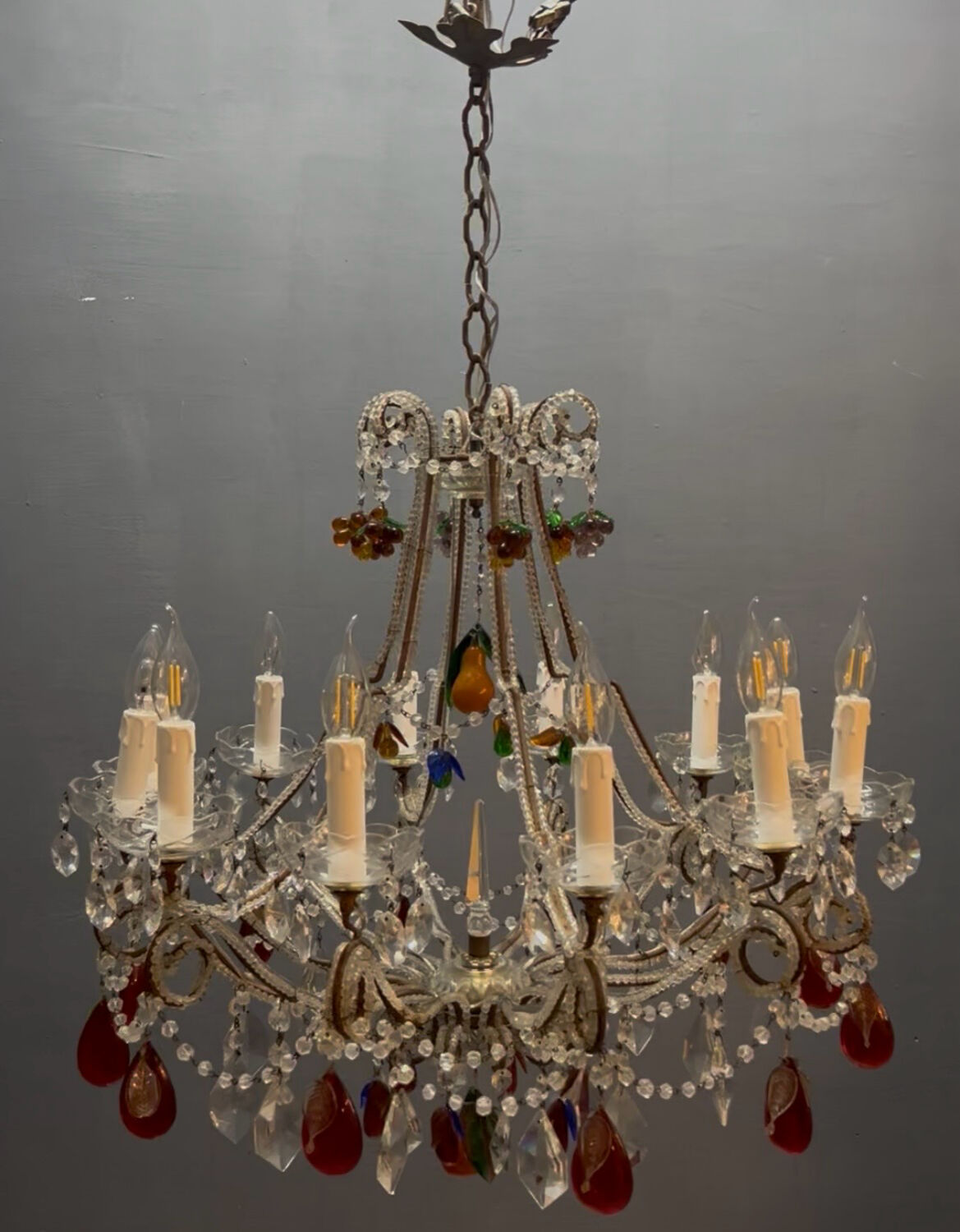 Murano Glass Fruit Crystal Beaded Chandelier, Italy, 1960s