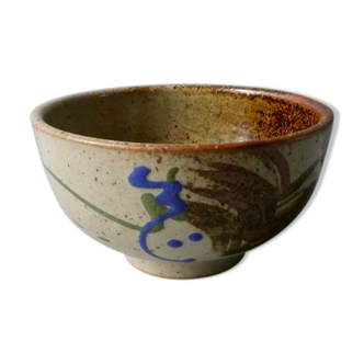 Enamelled stoneware bowl, Japanese décor, signed
