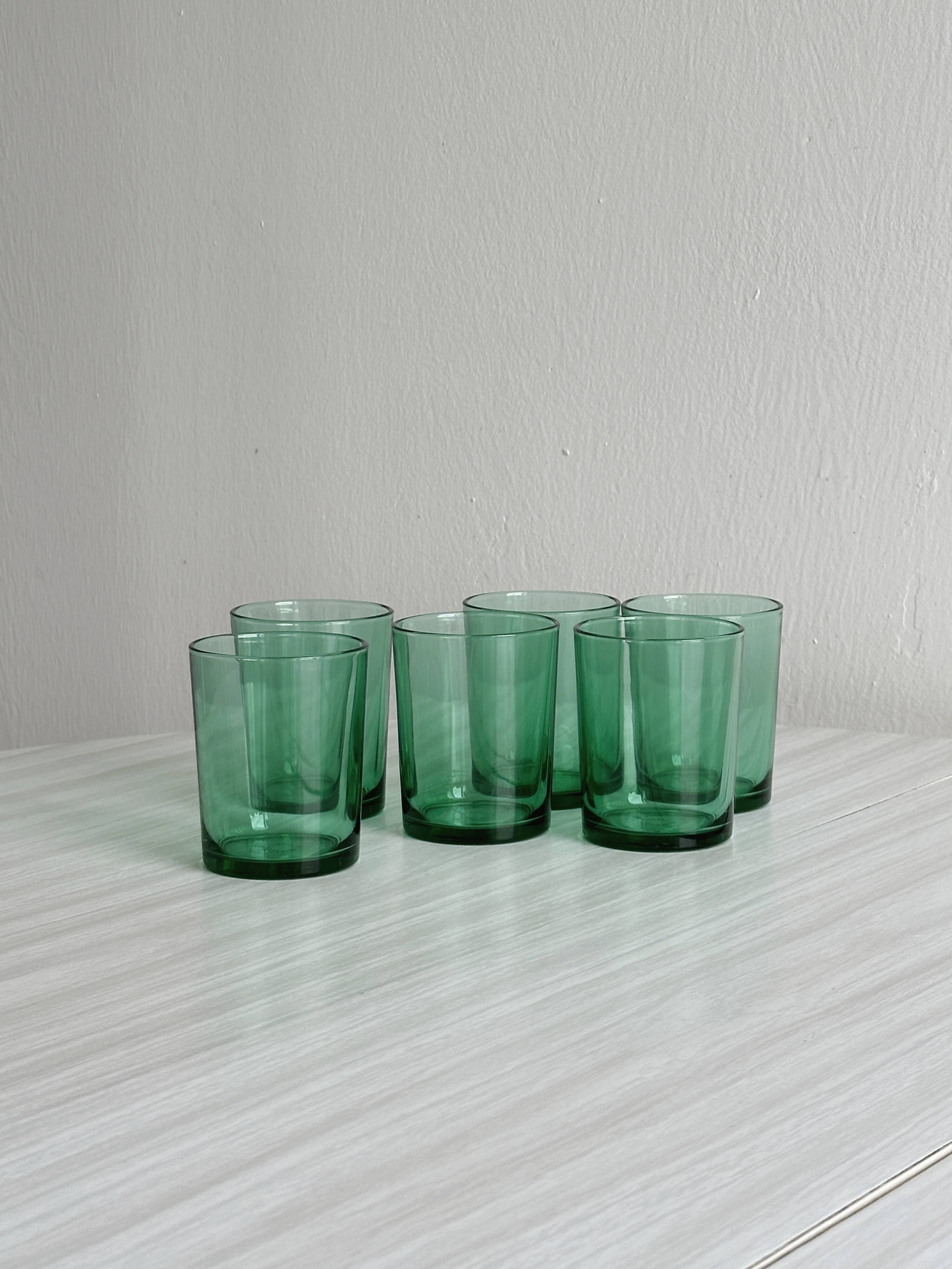 Set of 6 vintage translucent green glasses