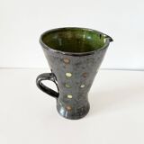 Black iridescent ceramic vase pitcher 1950