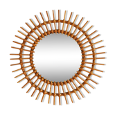 Miroir sorcière cadre soleil en rotin 1960