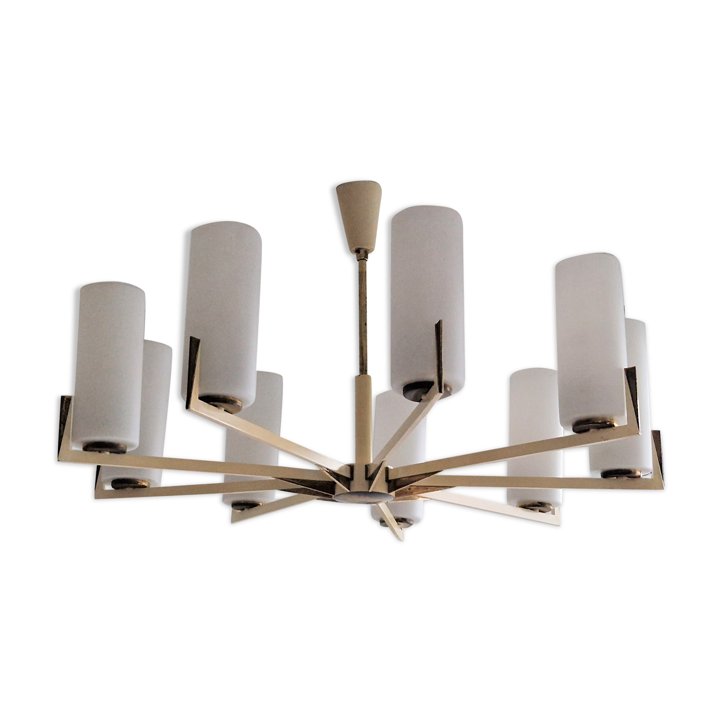 Lustre en laiton sunburst et verre opalin, Allemagne 1950