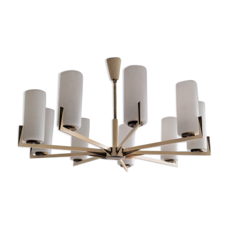 Sunburst brass and opaline glass chandelier, germany 1950's