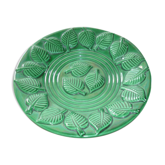 Plat vert décor feuilles 32,5 cm