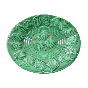 Plat vert décor feuilles 32,5 cm