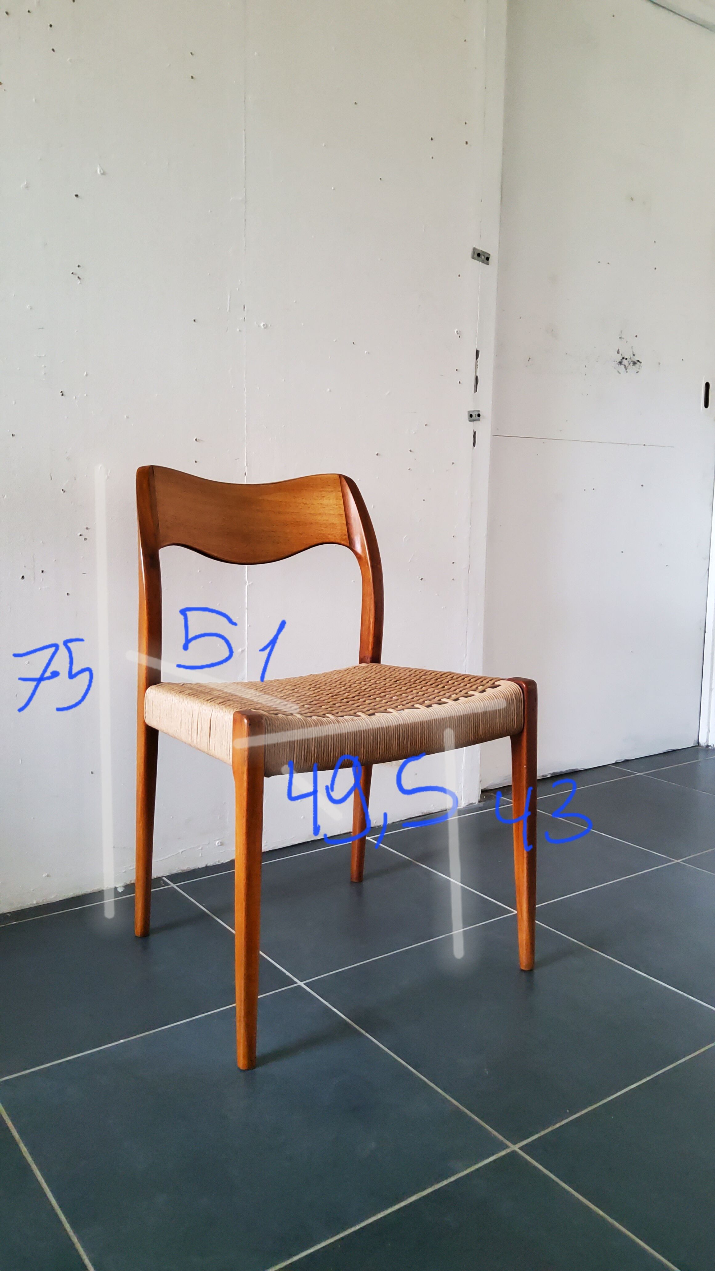 4 Scandinavian chairs by Niels Otto Møller, Danish design, 1950s, wood and rope