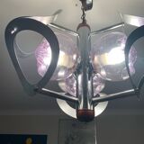 Lustre Mazzega 3 Feux Globes Murano Mauves Space Âge 70’s Chrome