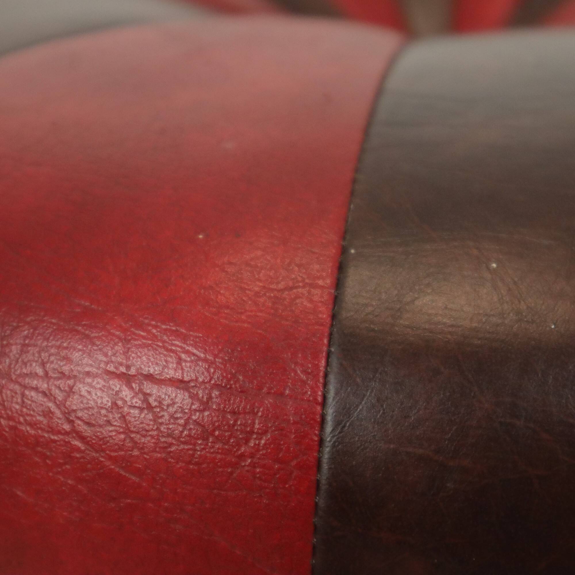 Round Vintage Pouf Brown Red Two-tone Skai Sixties