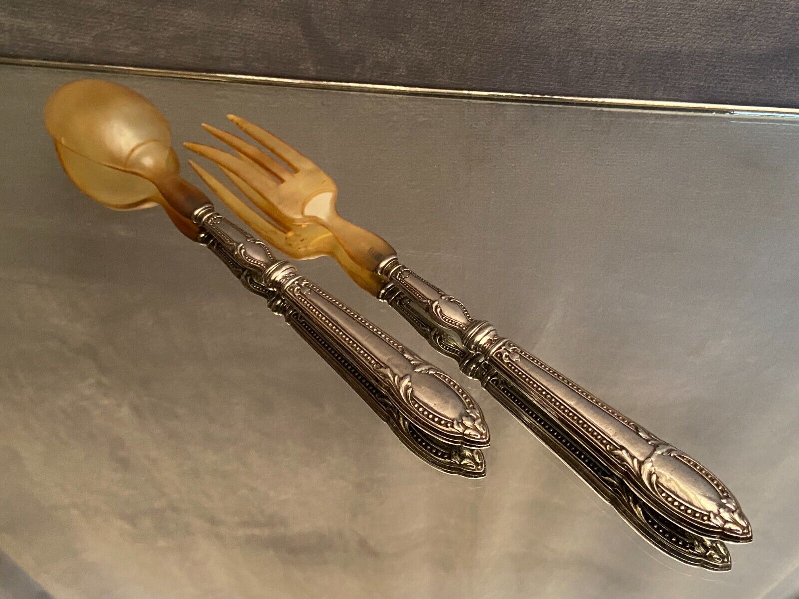 Salad set sleeves in silver decoration row of pearls Louis XVI style
