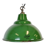 Lampe à suspension industrielle en émail vert de Maxlume, années 1960