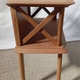 1950s oak bedside table with crossbars