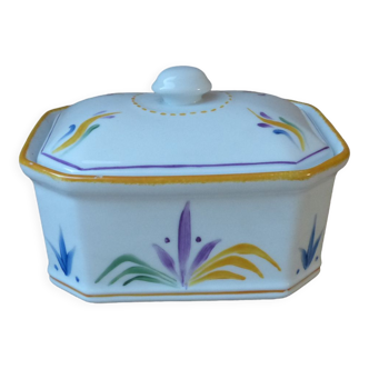 French vintage butter dish porcelain cnp france white decoration flowers hand painted