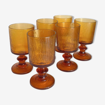 Suite 6 verres coupes vintage ambrés