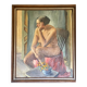 Oil Painting of a Sitting Nude Woman, Framed