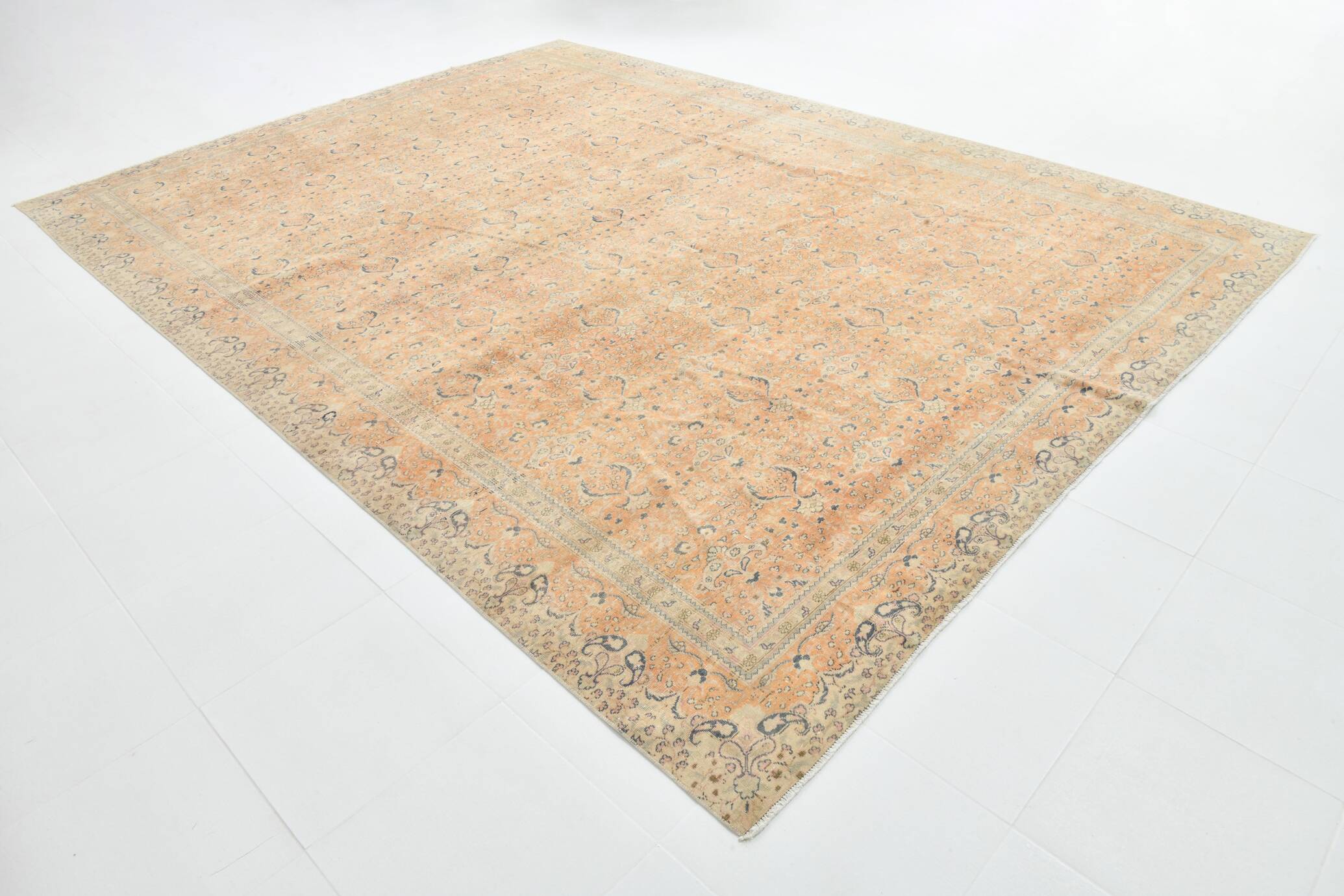 Grand Tapis Vintage Pêche & Beige – Motifs Fins, Tons Clairs, 298x400 Cm