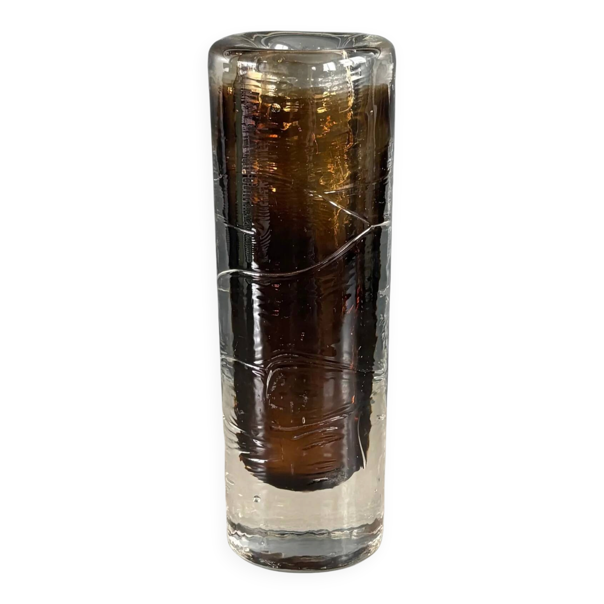 Grand bougeoir en verre moulé marron - Ref 1350