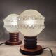 Pair Portuguese mid century wooden  table lamps