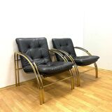 Vintage Leather and Metal Armchairs, 1990s, Set of 2
