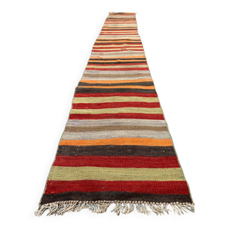 Ancien chemin de Kilim étroit turc 340x50 cm shabby chic, kelim vintage