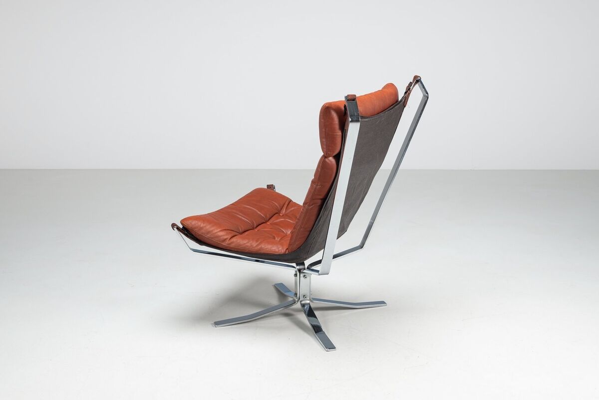 Sigurd Ressell Falcon lounge chair leather and metal Vatne Norway 1970