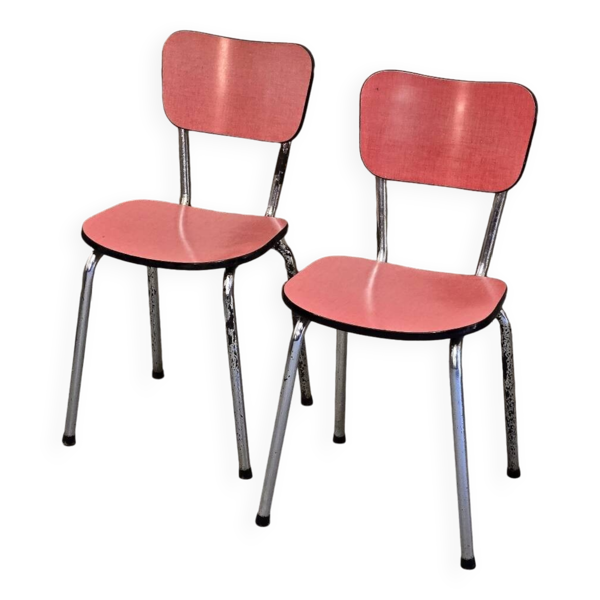 Paire de chaises en formica rose