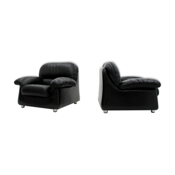 Paire de fauteuils vintage en cuir noir Sormani des années 1970