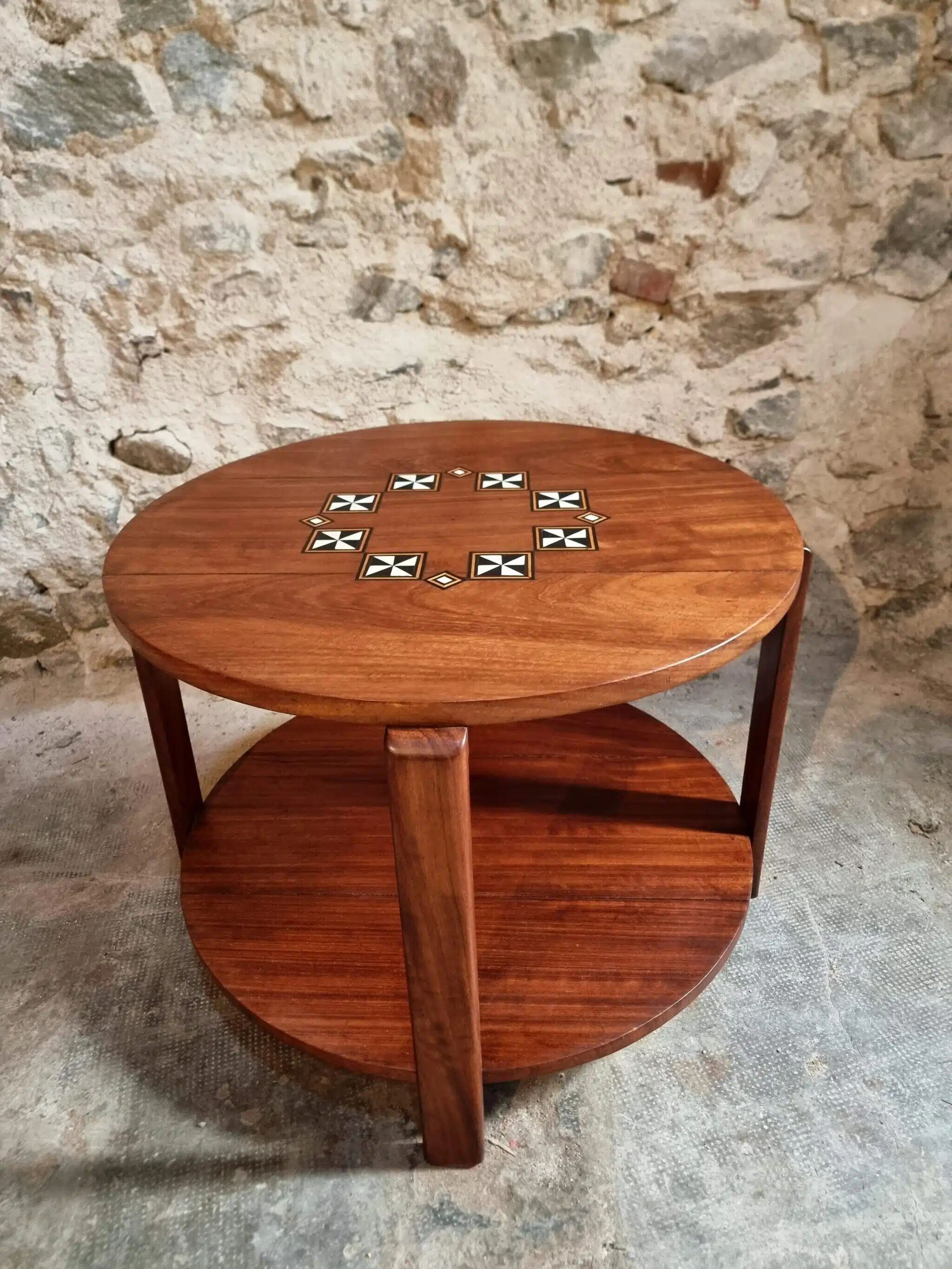 Table basse française mid-century en bois massif, années 1950