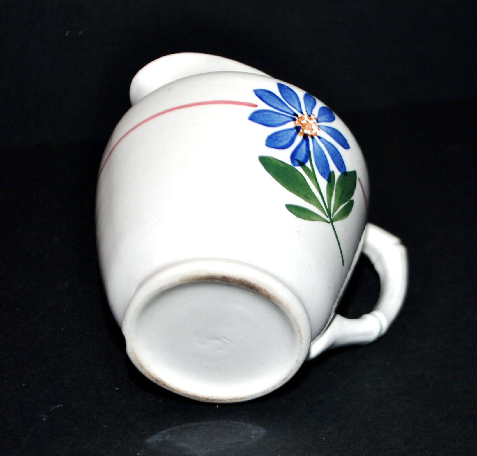 Sarreguemines earthenware milk jug - creamer in bamboo shape with stencil decoration 1920