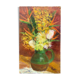 Table bouquet of flowers oil on cardboard