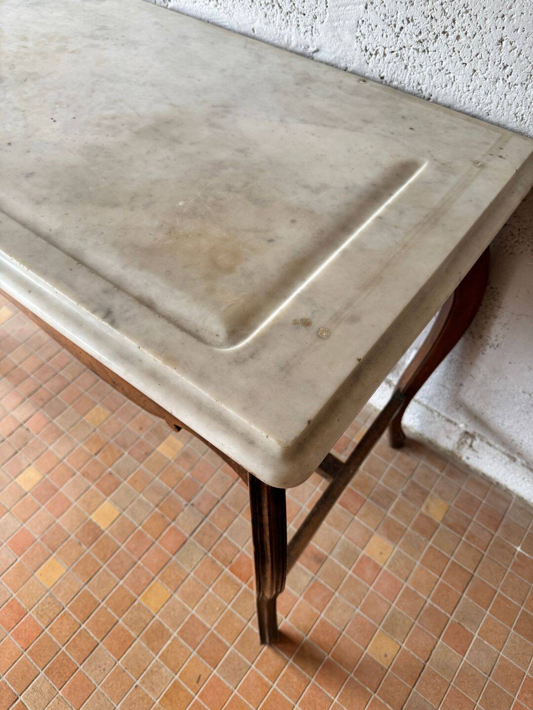 Console ancienne en noyer et marbre - 19ème