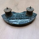 Ancien encrier, base marbre et encriers (x2)  en bronze ciselé, 19ème