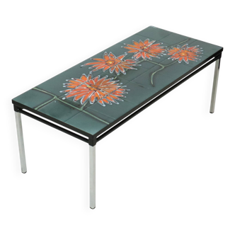 Large Ceramic Tile Table adri Orange Flowers Abstract 109cm