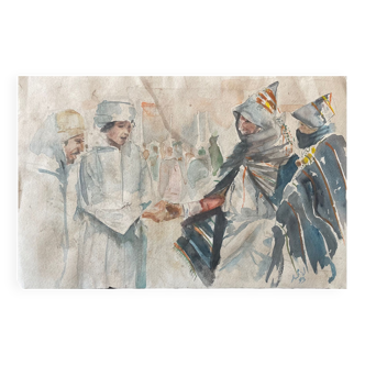 Old watercolor painting table Morocco 1893