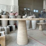 Cream travertine round dining table
