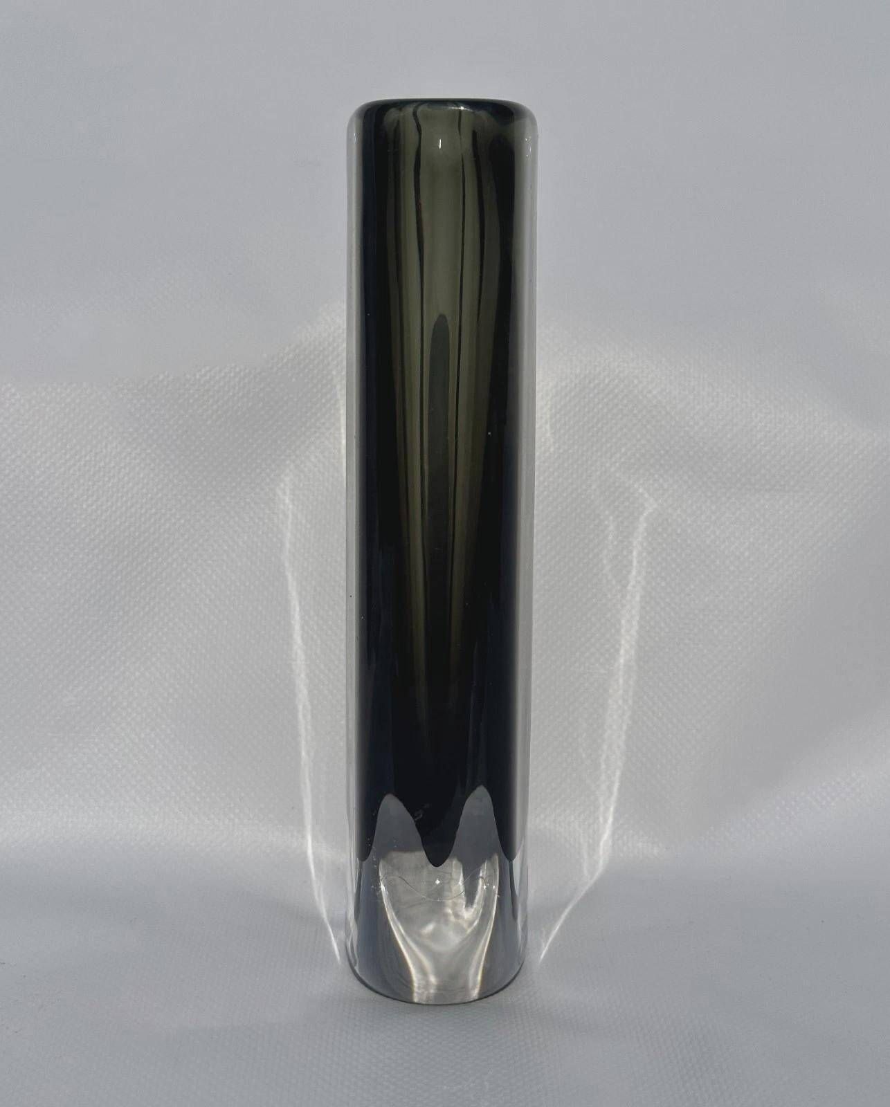 Nils Landberg for Orrefors smoky grey crystal vase, 1960s