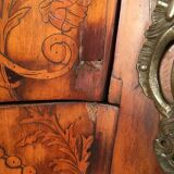 Louis XV style chest of drawers, richly inlaid, animated front and side. 19th century