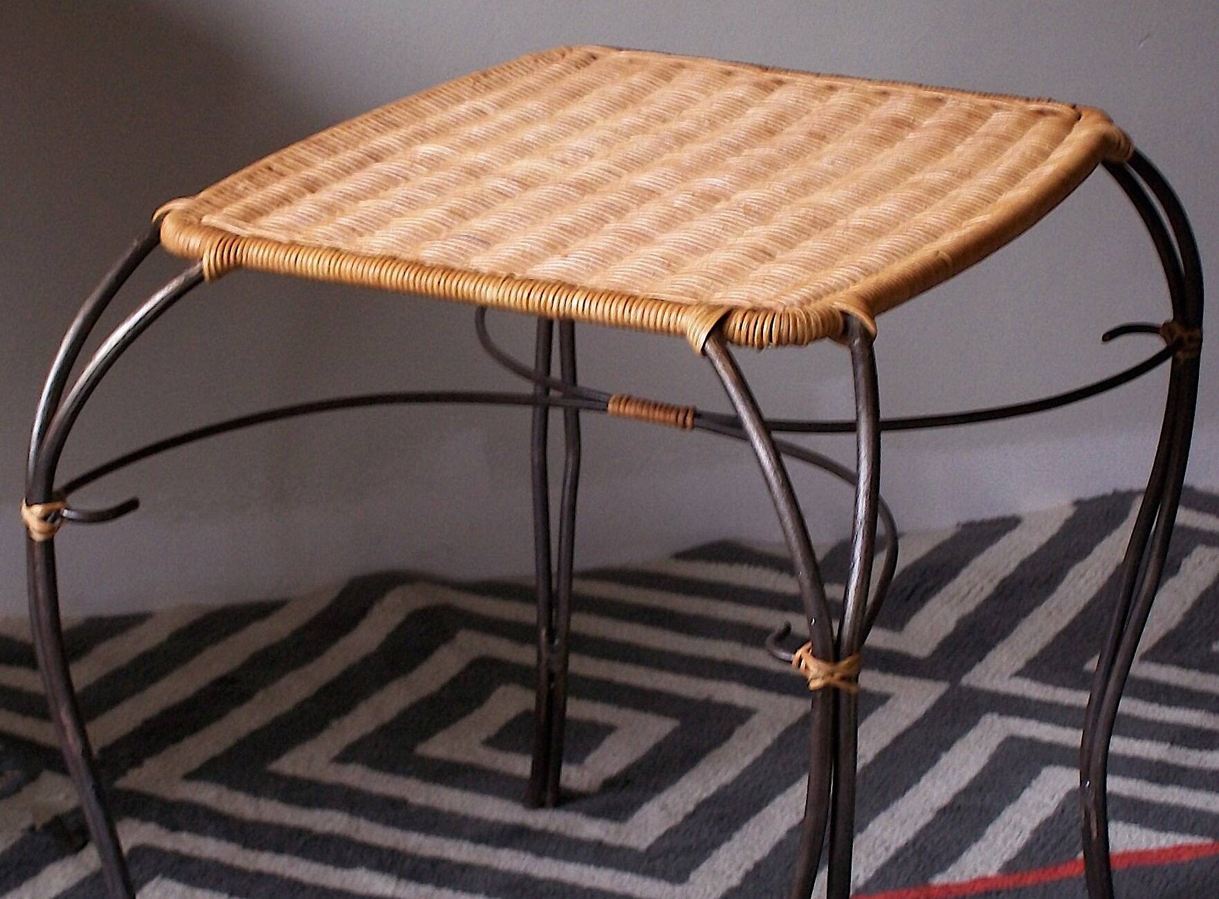 Vintage Swedish rattan and iron side table or wine or coffee table , 1970s