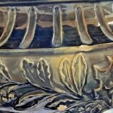 Large footed bowl in green and blue glazed ceramic