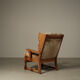 Brutalist oak lounge chair and ottoman in original goat hide, 1960s