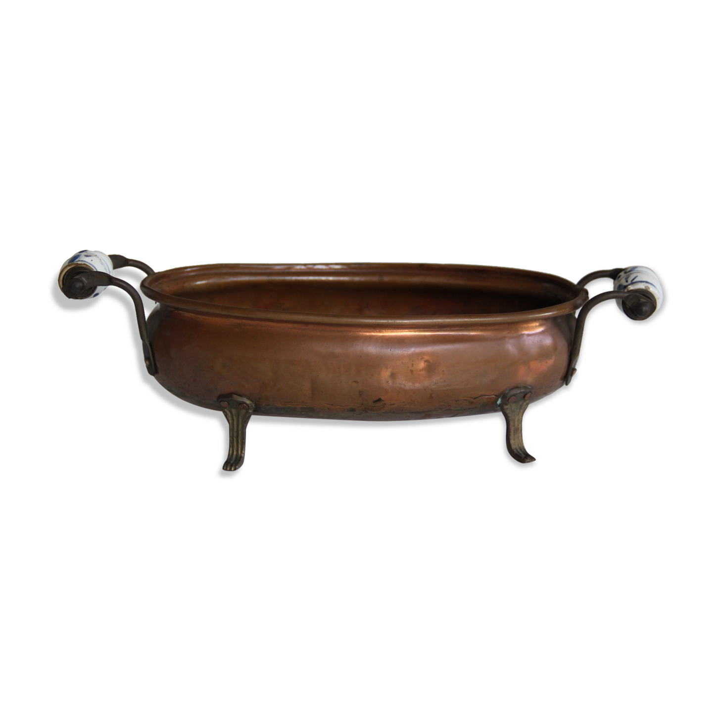Copper planter, brass and ceramic handles