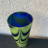Vase verre soufflé vert et bleu