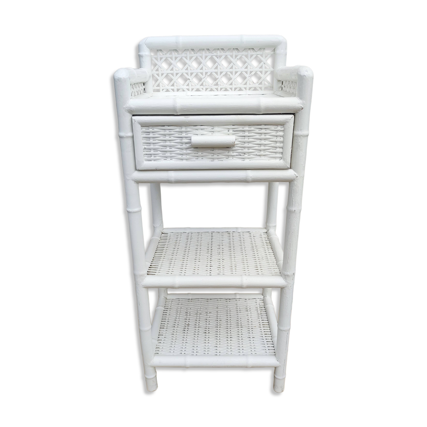 Rattan and cane shelf, 1970s-80s