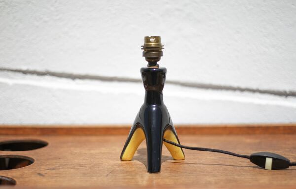 Lampe à poser céramique tripode, lampe de chevet, lampe d'appoint, 50's