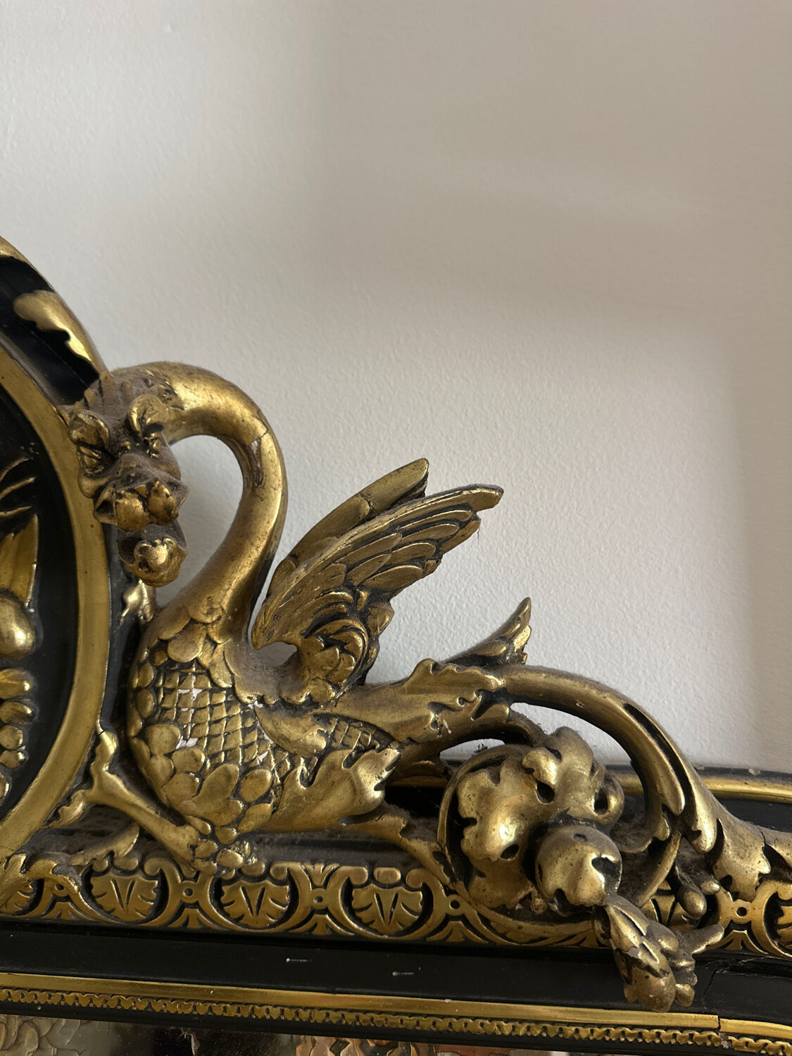 Dragon mirror black and gold plaster